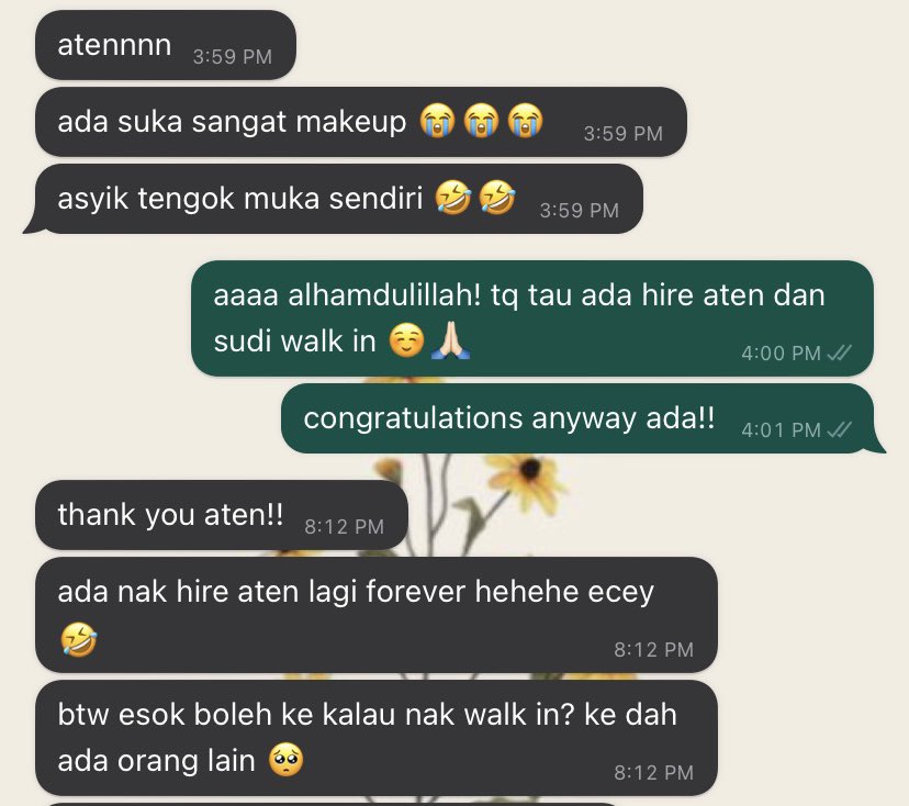 atendoesmakeup's tweet photo. Alhamdulillah ya Allah. Biasa mmg happy client bg positive feedback tp yg ni mcm terkesima sbb girl, mcmtu je dia repeat nk book I π₯Ίππ»
.
#muabangi #muakajang #muaputrajaya #muacyberjaya #muasepang #muaserdang #muapuchong #makeupconvo #makeupeventbangi #makeupnikahbangi https://t.co/RTeoEdbN1j