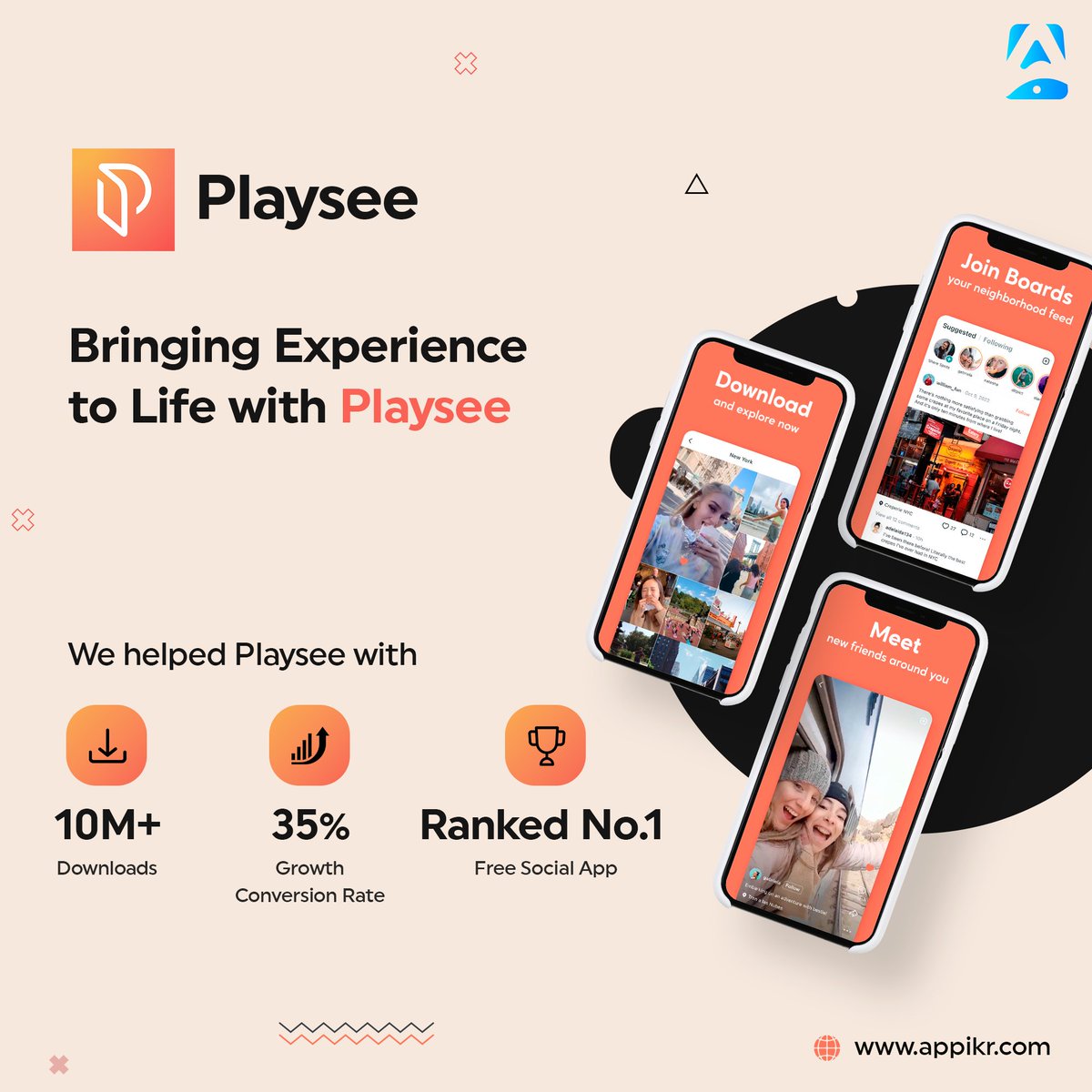 AppikrLabs's tweet image. A popular social-networking entertainment app, Playsee offers location-based videos and shorts.

With Playsee you can find new friends around you that share common interests. Download Playsee and start building your social community!

#appikrlab #Playsee #socialnetworkingplatform