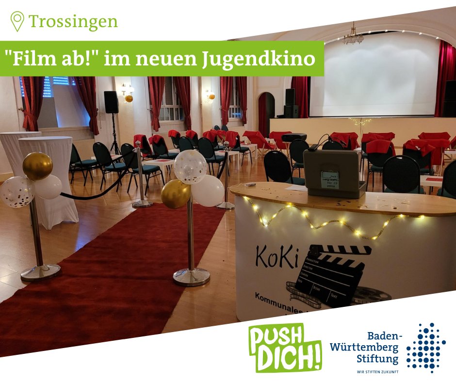 bwstiftung's tweet photo. Dank einer Gruppe Jugendlicher hat Trossingen jetzt ein eigenes Jugendkino. Mit einer Förderung durch #PushDich konnte den Gästen bei der ersten Vorstellung eine besonders gemütliche Atmosphäre geboten werden. Lust auf ein eigenes #Kultur-Projekt? ➡️ https://t.co/bRCOGIeFUP https://t.co/r7nQ2hwaXn
