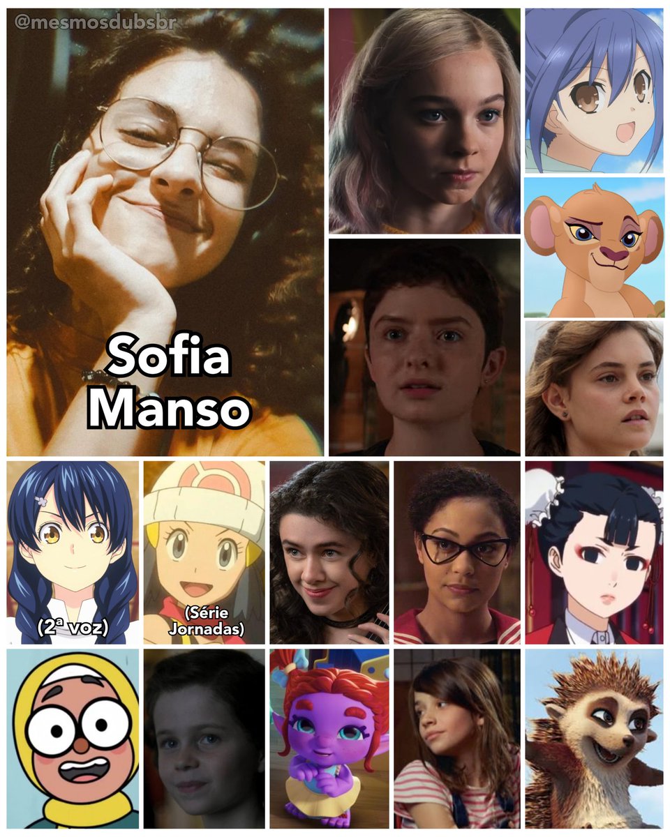 Personagens Com os Mesmos Dubladores! on X: Alimentando a página com hype  de série mais um pouquinho, a talentosa Sofia Manso é uma das dubladoras  mais novas que mostra muito potencial! Sofia
