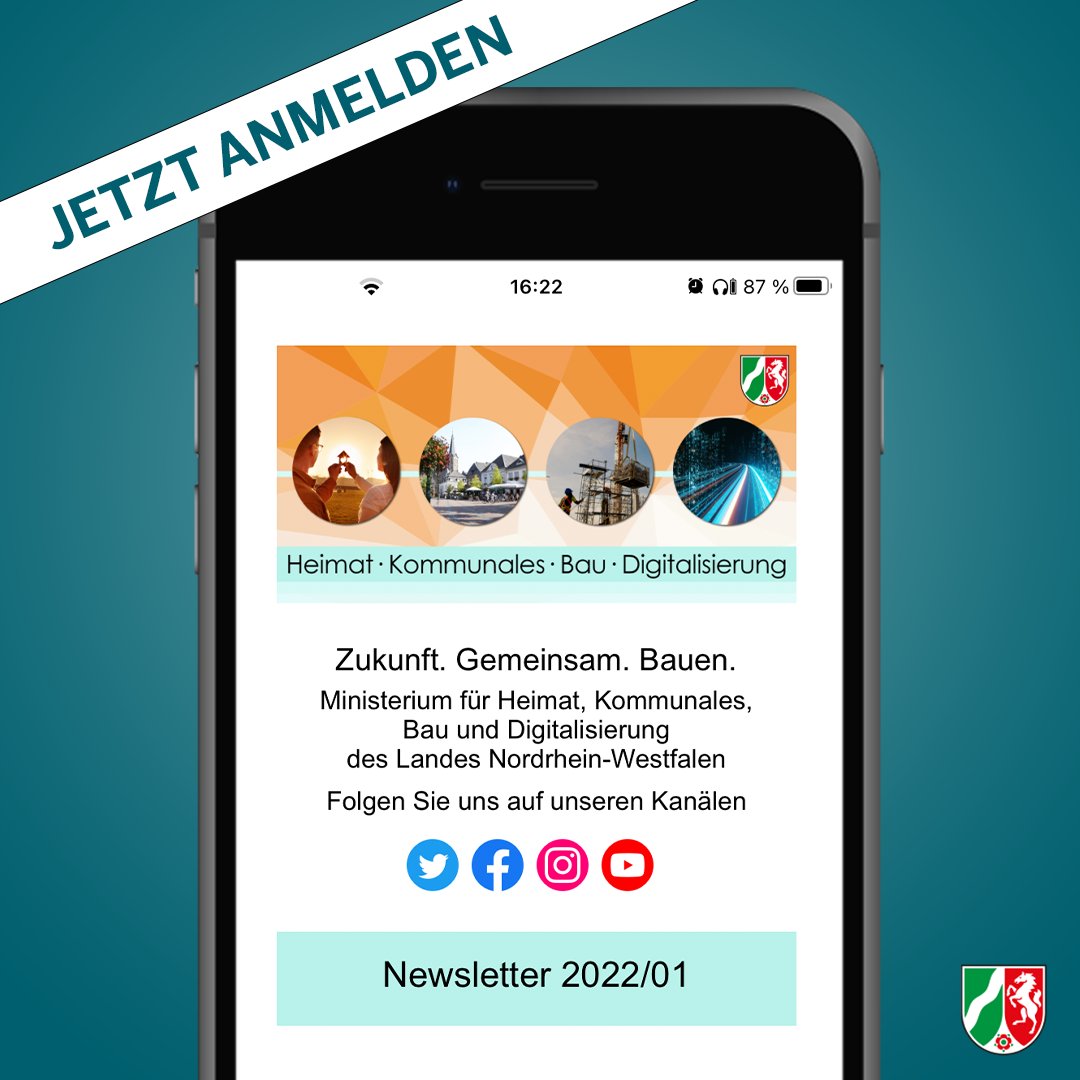 NEU: Der <a href="/MHKBD_NRW/">MHKBD NRW</a>-NEWSLETTER. Bleiben Sie auf dem Laufenden – mit Neuigkeiten zu Themen unseres Ministeriums, Infos zu Förderprogrammen und Initiativen sowie Statements von Ministerin <a href="/inascharrenbach/">Ina Scharrenbach</a>. Jetzt anmelden unter: mhkbd.nrw/anmeldung-zum-… #nrw #newsletter