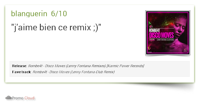 KarmicPowerRec's tweet photo. blanguerin supports: @Rombe4T - Disco Moves (@lennyfontana Mix) 6/10 #newrelease https://t.co/Mb8xhM8Xem #Rombe4t #DiscoMoves #LennyFontana #Remix #NewRele https://t.co/xmqmJnxQea