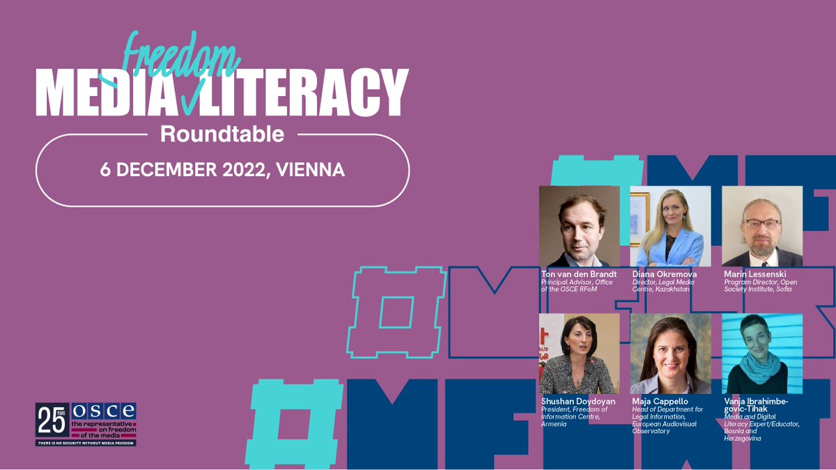 OSCE_RFoM's tweet photo. Don’t miss the discussion on mapping media & digital literacy initiatives during the 2nd part of our Media Freedom Literacy roundtable. Speakers from different #OSCE regions will talk about existing practices both in & outside of their countries.📽️
https://t.co/IYQD6e9tZy
#MFLIT https://t.co/AEajN37nT3