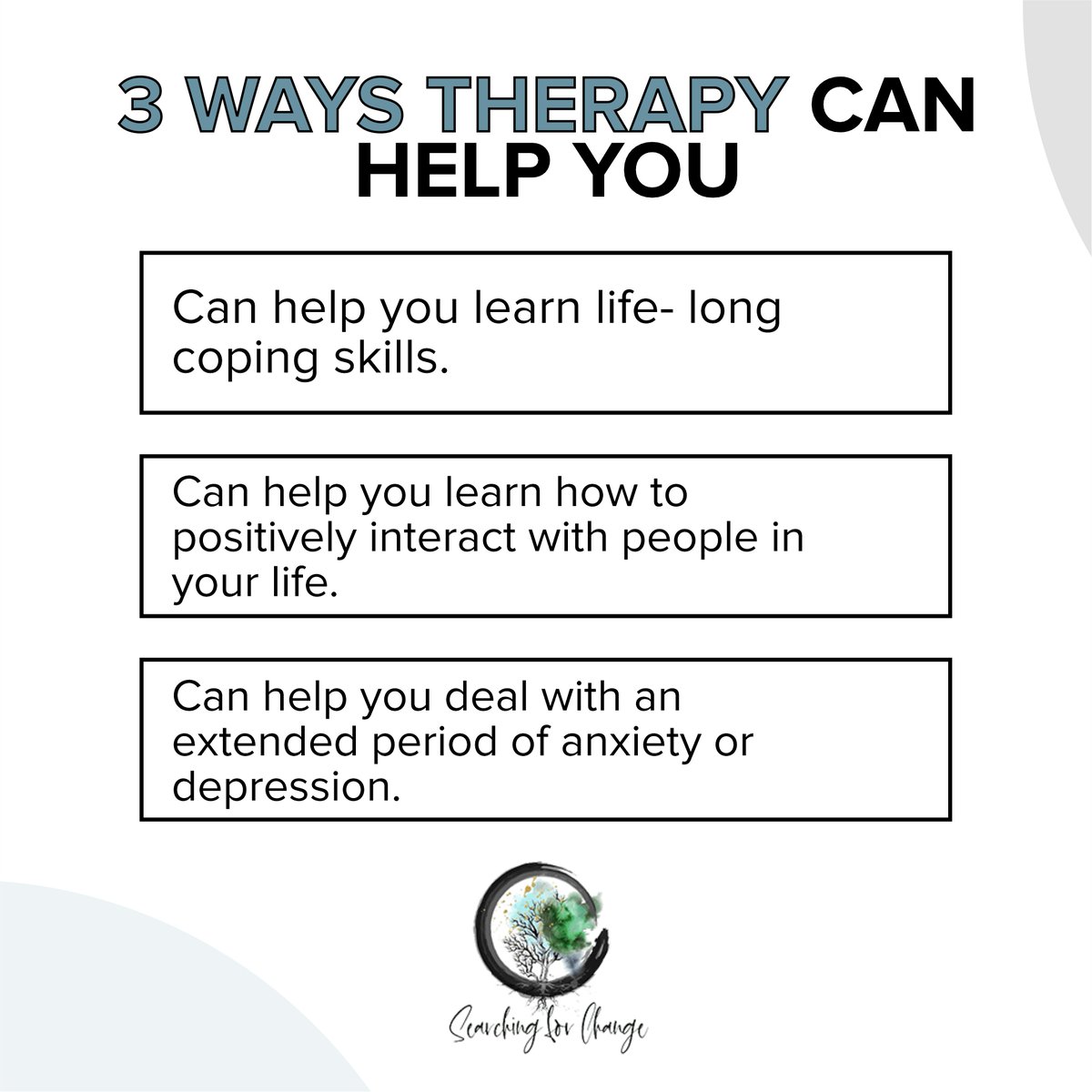 CSATinChicago's tweet image. Benefits of taking therapy. 
----
🌐 changesfc.com
.
#changesfc #searchingforchange