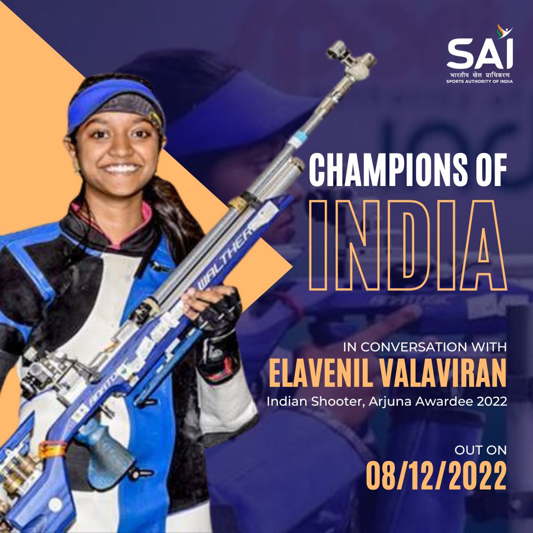 SAI Media (@media_sai) on Twitter photo Through #ChampionsOfIndia, we find out what makes our champions tick as they attempt to bring glory to 🇮🇳
To start off this series, we've got Arjuna Awardee <a href="/elavalarivan/">Elavenil Valarivan</a> - who won🥇 in ISSF World Cup 2019 &🥈 in Asian Shooting Championship 2019 🔥
Stay Tuned! #AthletesOfSAI Through #ChampionsOfIndia, we find out what makes our champions tick as they attempt to bring glory to 🇮🇳
To start off this series, we've got Arjuna Awardee <a href="/elavalarivan/">Elavenil Valarivan</a> - who won🥇 in ISSF World Cup 2019 &🥈 in Asian Shooting Championship 2019 🔥
Stay Tuned! #AthletesOfSAI