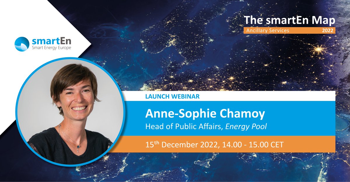 This year's edition of the smartEn Map will feature a detailed review of 21 🇪🇺 countries' markets in terms of their openness to #DemandSideFlexibility resources.
🗓️15/12 🕐14h00

Don't miss Anne-Sophie Chamoy, <a href="/EPofficiel/">Energy Pool</a> as a speaker at our webinar!
🎫 bit.ly/3V6TGXE