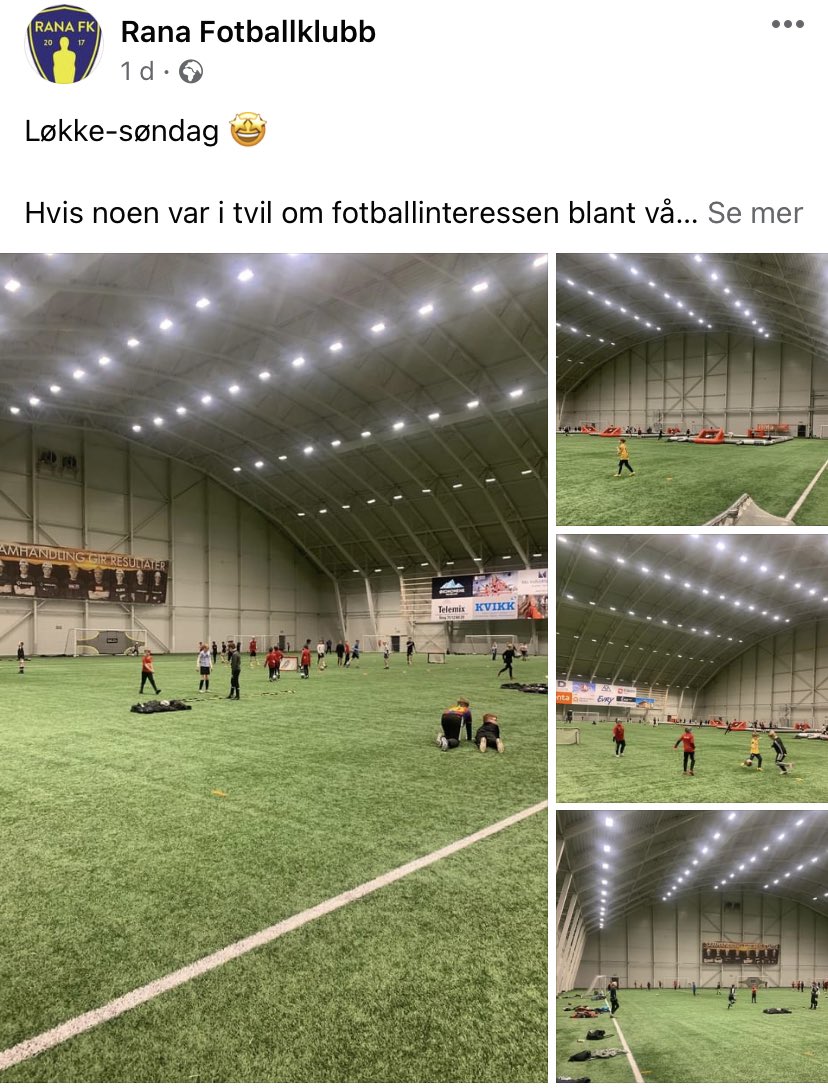 Norskfotball2's tweet photo. 🙌 I Mo i Rana ble det i helgen arrangert såkalt løkke-søndag i Stålhallen der godt over 150 barn og unge møtte opp for å leke med ball i adventstiden🎄 https://t.co/4moBgENcQP