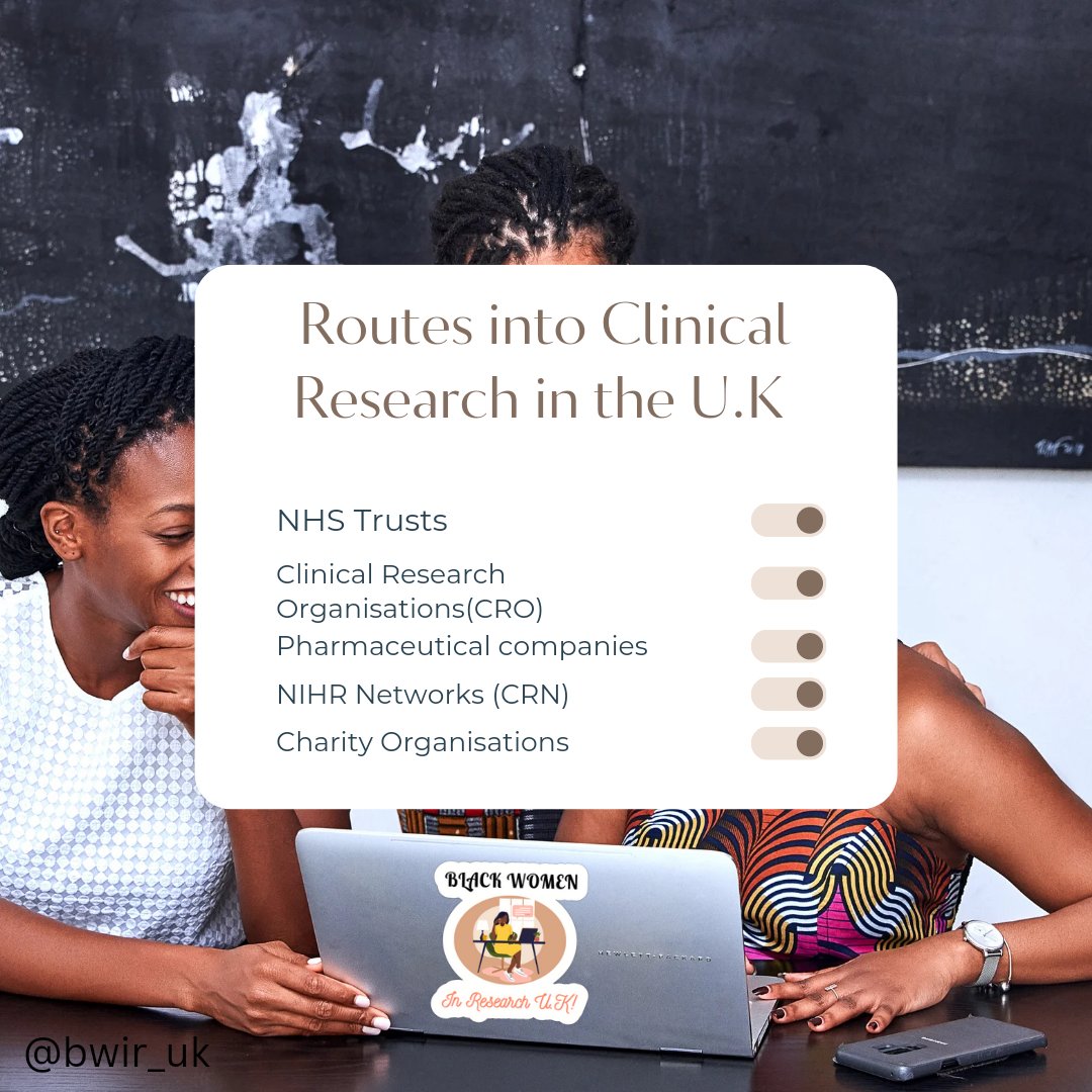 If you are looking to or interested in working in clinical research, then there are several routes that can get you there ⬇️⬇️⬇️
Also Universities.
Good Luck! 

#clinicalresearchcareers
#clinicalresearchjobs #blackwomeninresearchuk #blackwomeninresearch #clinicalresearch
