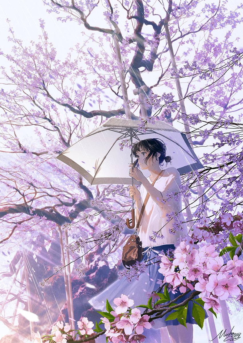 「風景イラスト「桜雨」 」|mochaのイラスト