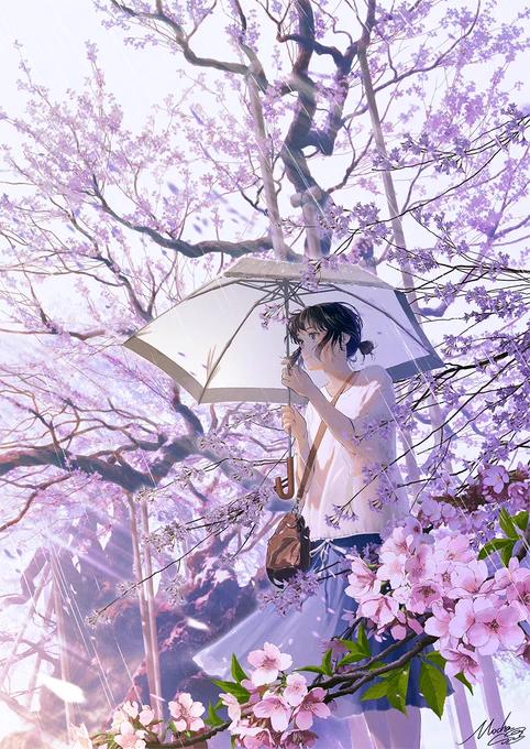 風景イラスト「桜雨」 