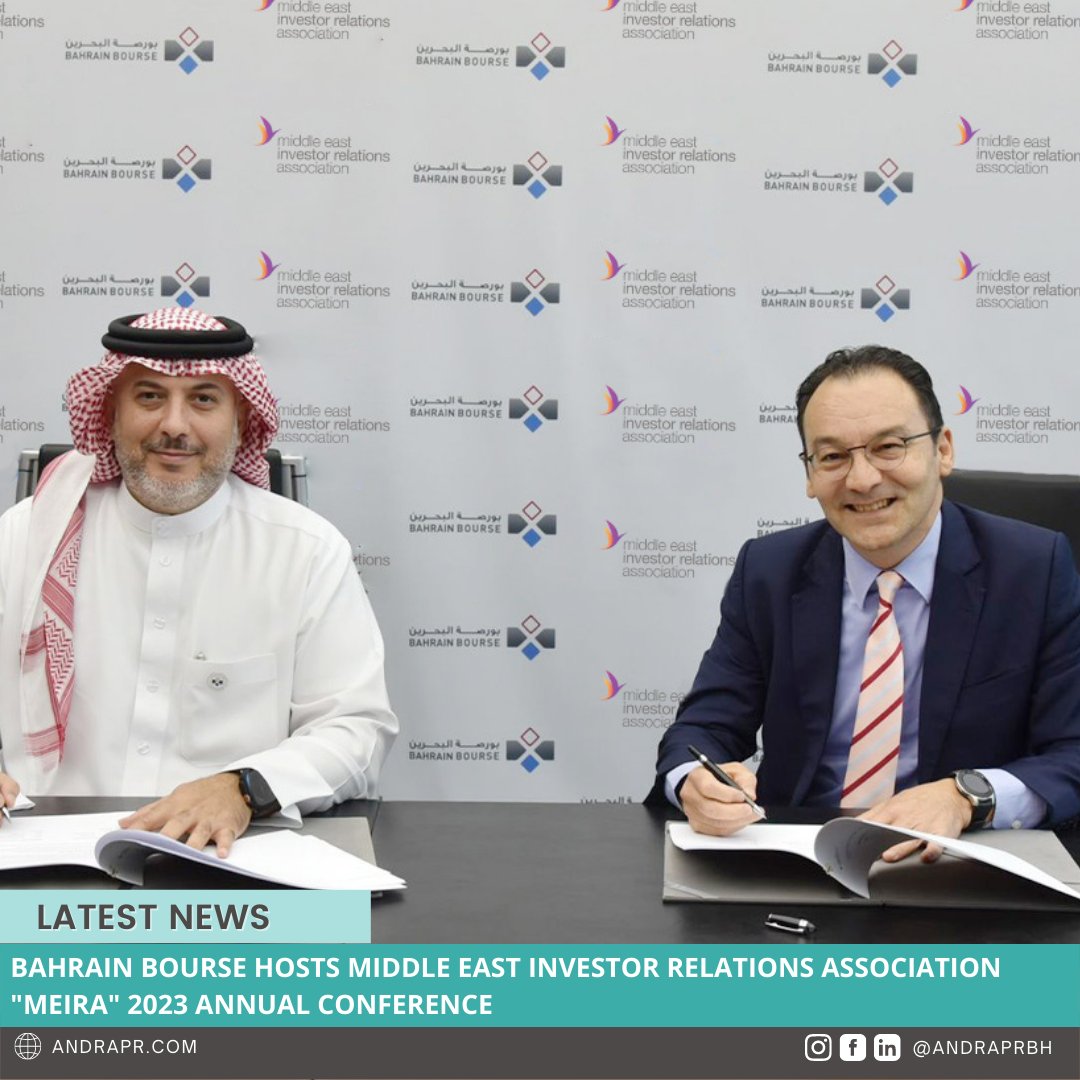 andraprbh's tweet photo. @BahrainBourse announced it will host the Middle East Investor Relations Association 2023 Annual Conference, hosted on 13th November 2023, the biggest Investor Relations event in MENA

Read more here: https://t.co/zjlofjjKPp 🔗

#BahrainBourse #MEIRA #conference #Bahrain #MENA https://t.co/V3jeUmyosO