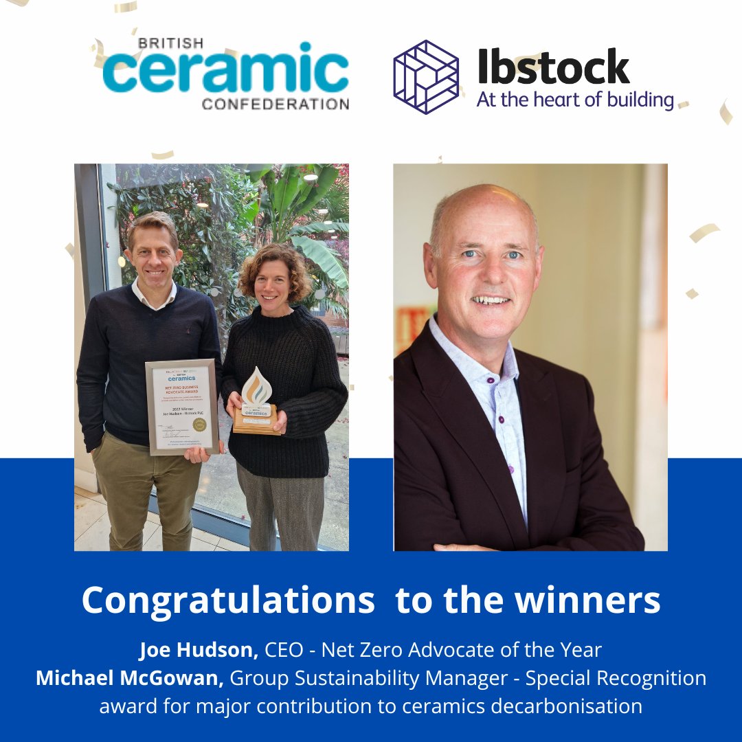 weareibstock's tweet photo. 📣 We're delighted to share news of two award wins at last week’s @ceramfed annual conference. Congratulations Michael & Joe – you’re true leaders.
#winners #leadership #decarbonisation #ESG #netzero #sustainability #TeamWorkIsDreamWork #attheheartofbuilding https://t.co/OatR61DlC5