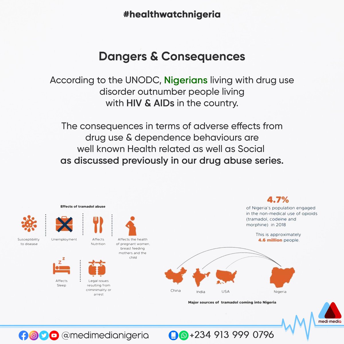 MediMediaNG's tweet photo. Tramadol is a synthetic opioid, providing almost immediate relief for moderate to severe pain. It is not illegal to sell Tramadol in Nigeria, but since 2018 it has been heavily regulated by the government.
#medimedia #healthforall #doctorsforchange #medicine #healthwatchnigeria https://t.co/GF63YBbaGs