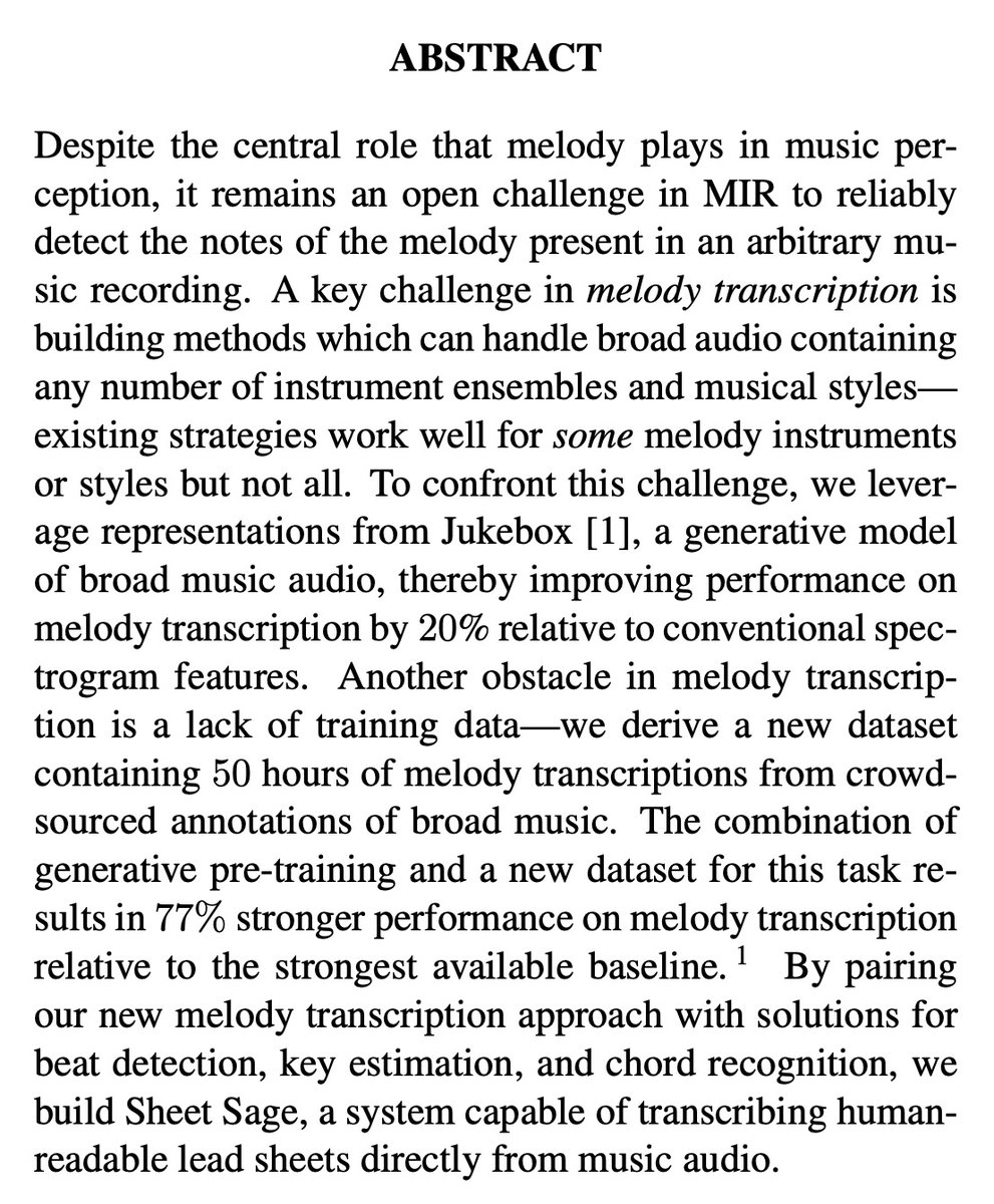 fly51fly's tweet photo. [AS] Melody transcription via generative pre-training
C Donahue, J Thickstun, P Liang [Stanford University] (2022) 
https://t.co/BlQzI8Z48D
#MachineLearning #ML #AI #Sound https://t.co/NBKaDFzZfn
