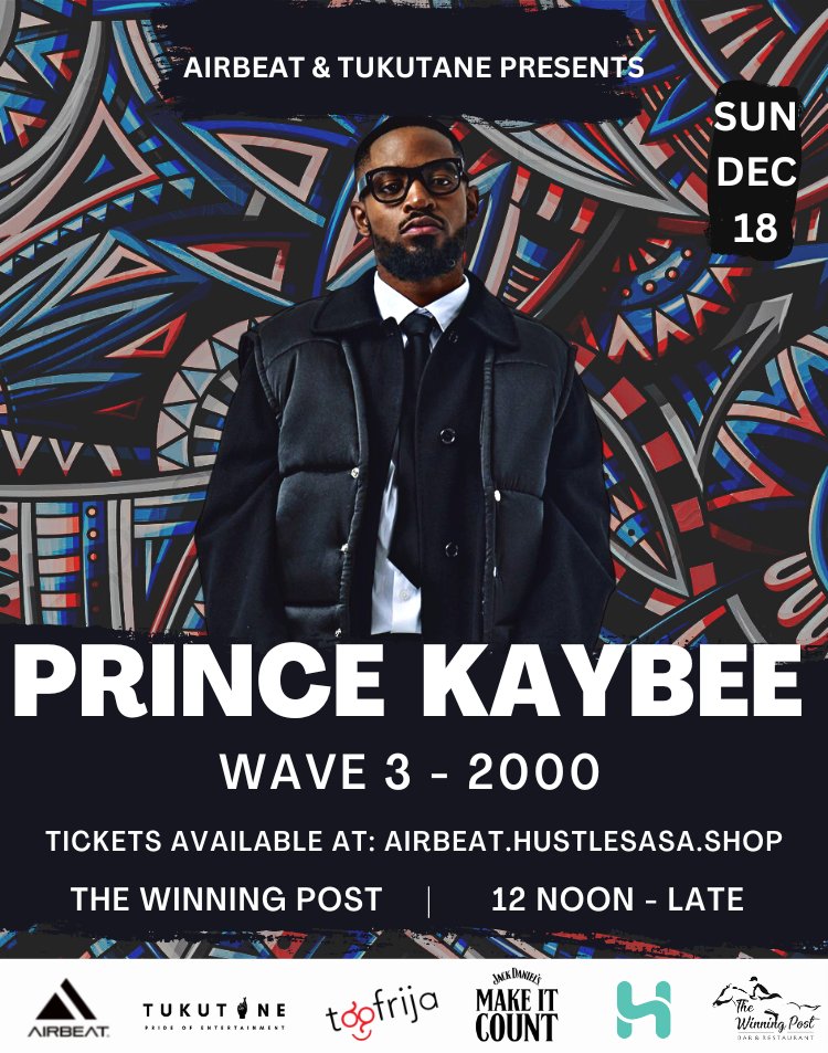 AirbeatLLC's tweet photo. The World Cup Final could not end more perfectly! Airbeat X Tukutane present PRINCE KAYBEE LIVE at the Winning Post on the 18th of December!
This will be the littest World Cup Final After Party sponsored by @jackdanielskenya !
LIMITED wave 3 tickets - https://t.co/tT9HeCpioR https://t.co/iW0p17Dein