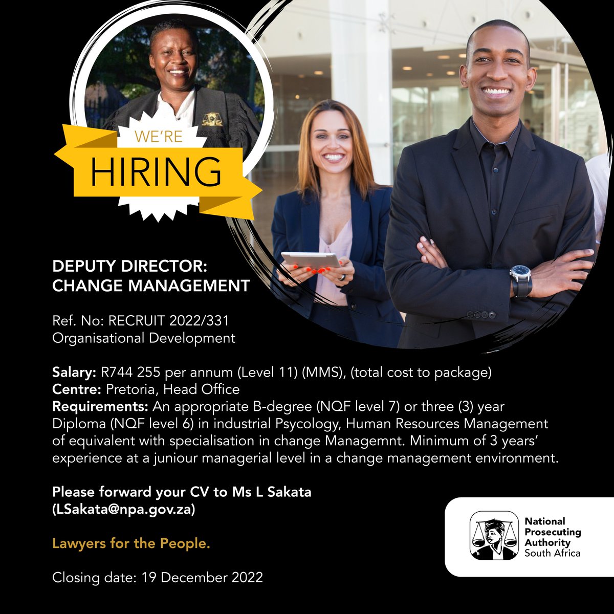 #WeAreHiring [ DEPUTY DIRECTOR: CHANGE MANAGEMENT] 
#JobSeekersSA 
LINKEDIN: linkedin.com/jobs/view/3387…