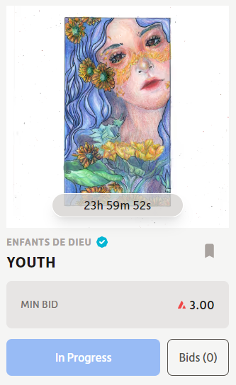 ArtoDelic's tweet photo. The "Enfants de Dieu" collection is now available.

The auction continues with #9 YOUTH

Auction time: 24h ⌛️
Where: https://t.co/oKDTaK7L6L
Starting bid : 3 Avax 🔺

Bid Now!🚀

#NFTs #AVAX #EnfantsDeDieu #avaxnftrush 
#artodelic #collecion #art #Ethereum #SolanaNFTs https://t.co/99gWLqftXh