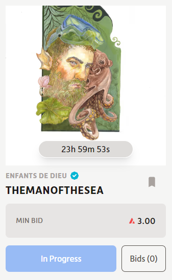 ArtoDelic's tweet photo. The "Enfants de Dieu" collection is now available.

The auction continues with #10 The Man of the Sea

Auction time: 24h ⌛️
Where: https://t.co/exGkWEmEB8
Starting bid : 3 Avax 🔺

Bid Now!🚀

#NFTs #AVAX #EnfantsDeDieu #avaxnftrush 
#artodelic #collecion #art #Ethereum https://t.co/Qs8BEPGr5B