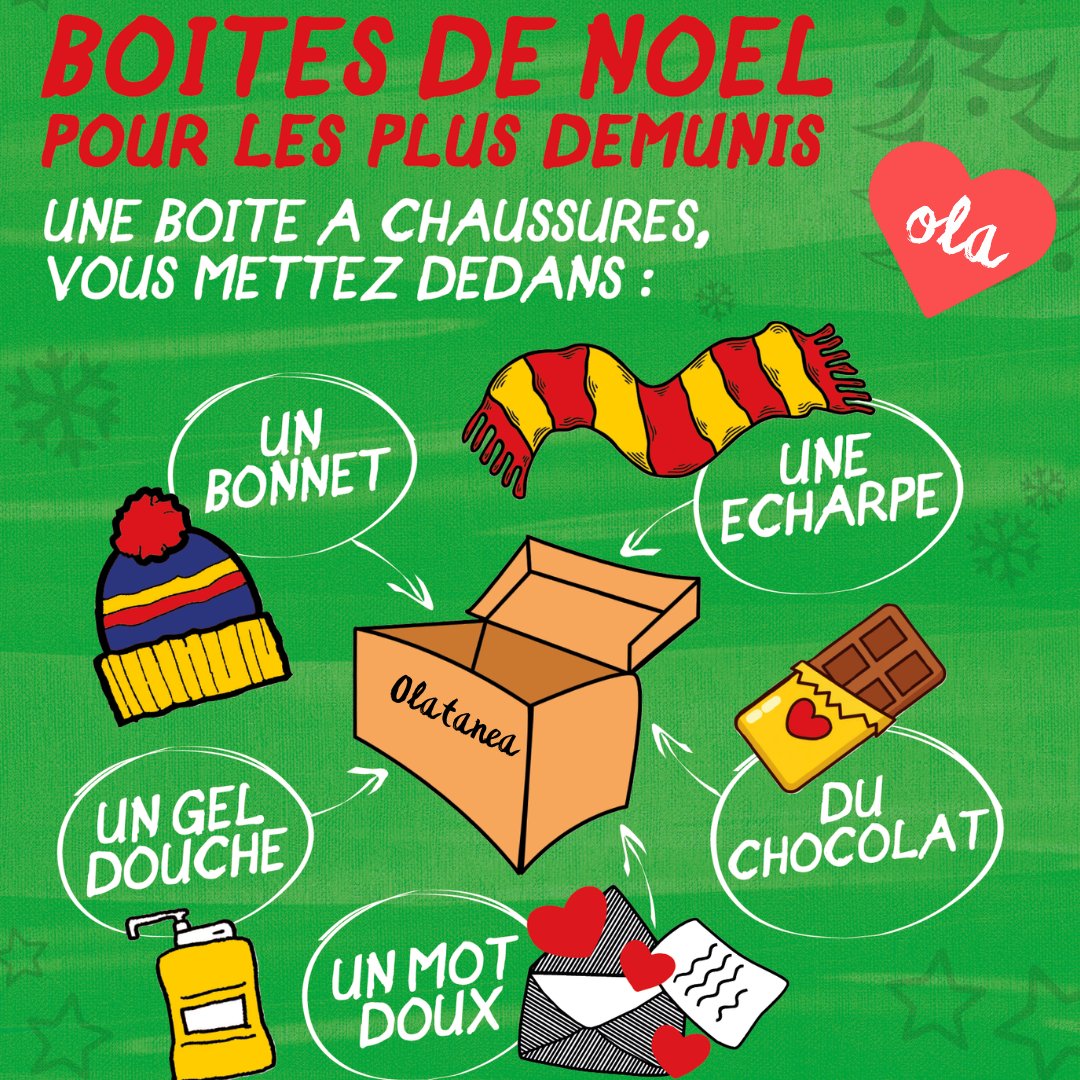 Les Boîtes de #Noël reviennent !🎄🎁🎅 Vous pouvez réaliser une boîte et la déposer à l'association @0latanea à Courbevoie le samedi 17 décembre ou participer à la cagnotte Leetchi pour que nous puissions distribuer un maximum de boîtes ! 👉leetchi.com/c/boites-de-no… #solidarité