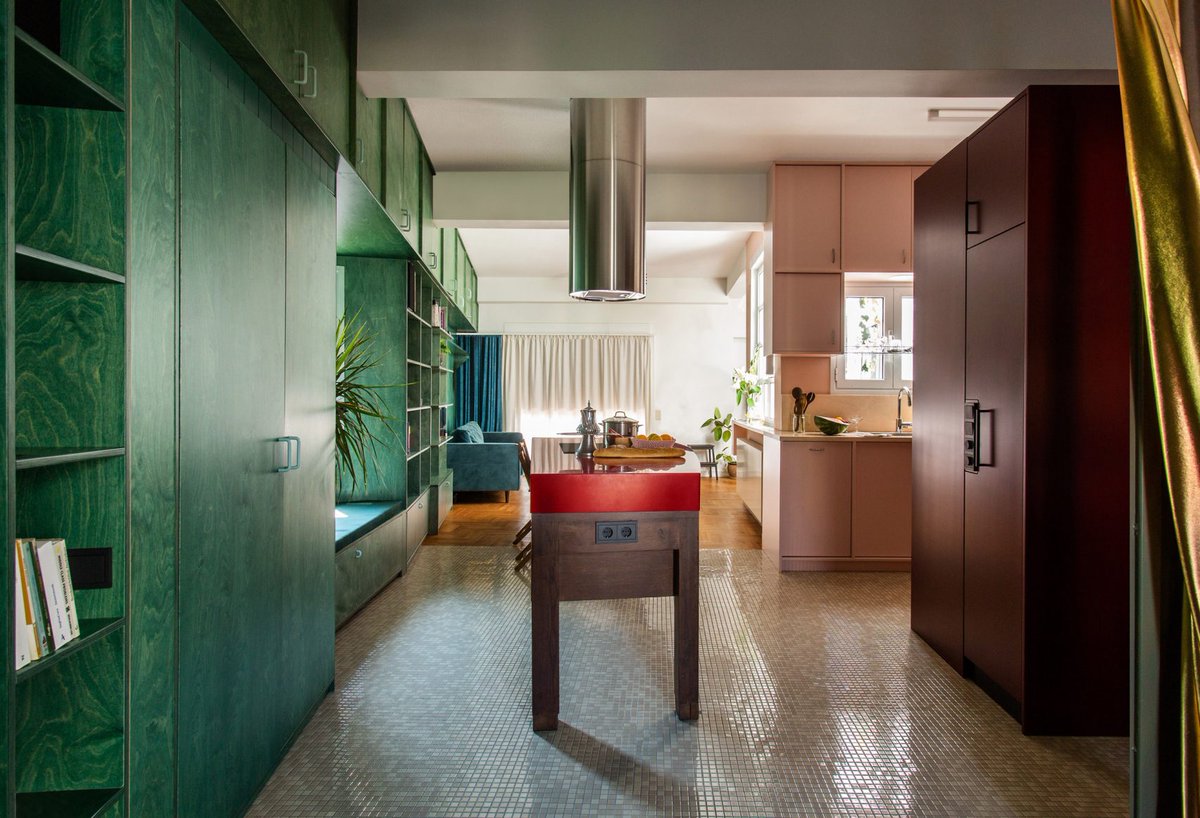 dezeen's tweet photo. Point Supreme Architects used colour to define different functions in this Athens apartment: 
https://t.co/ywK5XUdSvX https://t.co/rt7C0fyRVA