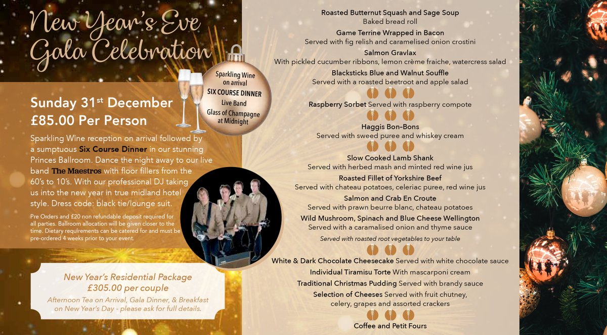 Are you looking for somewhere to celebrate the New Year? Join us for our NYE 2022 Gala Celebration event!
Includes a gorgeous Six-course meal, Live band, and a DJ until the early hours. Call us on 01274 735735 to book.
#NewYearsEve