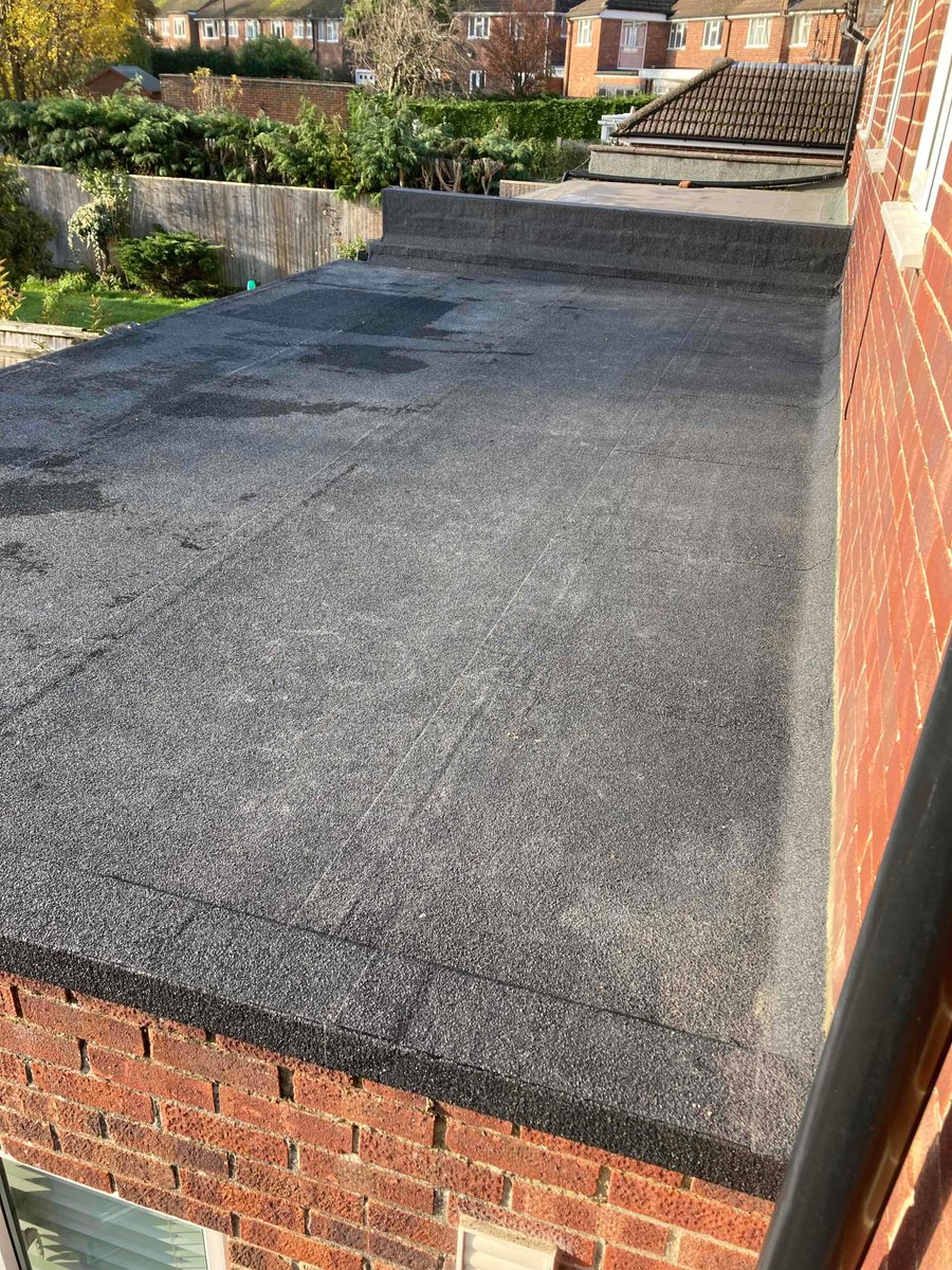Old leaky flat roof stripped and re-insulated with a new 3 layer torch on system. 😊 🔥🔨🏠