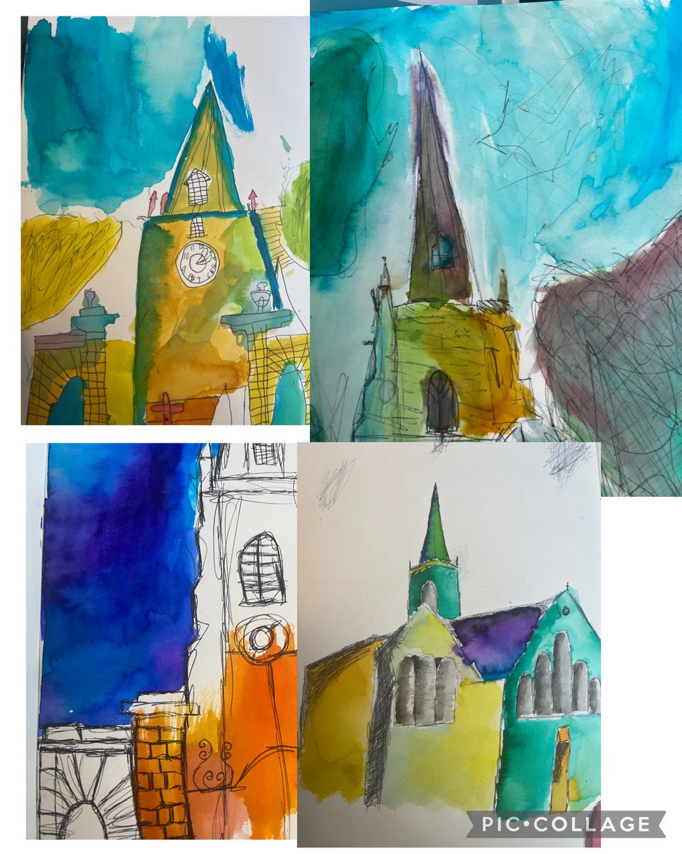 MCS_Art's tweet photo. Some great John Piper experimentation from 8y6. Great to see the bright colours and ‘inky’ marks adding to their pictures. @LearnWithMCS https://t.co/KvdBM00ize