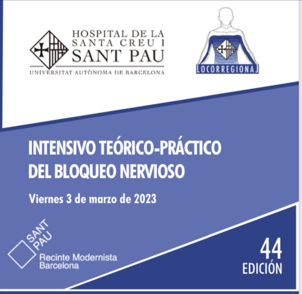 Curso en BCN santpauanestesia.wixsite.com/locoregional @Roques_V @anestelda @AnestUciCUN @anecriticshigd @AnestesiaHUVR @anestesiaalmer1 @anestesiaHCSC @AnestesiaGAICR @anecriticshigd @SVARTD_ @anest_vhebron @anestesiavalen @Albanestesia