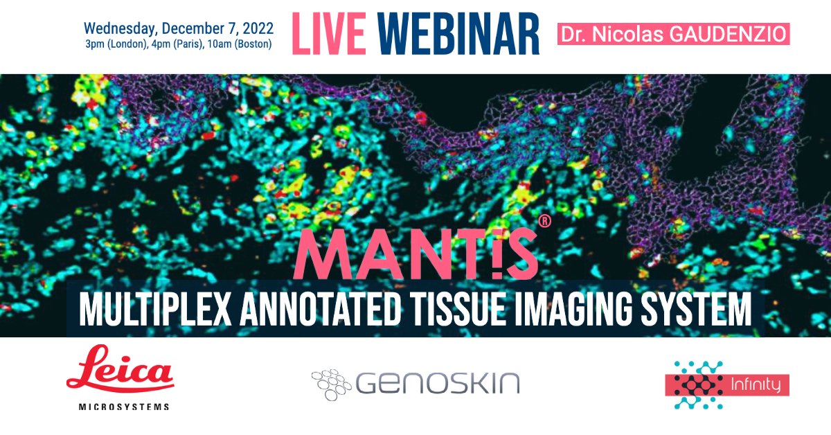 🚨 Last chance to register for tomorrow's <a href="/LeicaMicro/">Leica Microsystems</a> #MicroscopyFocus #webinar with Dr Nicolas Gaudenzio, our CSO, on an easy way to perform 10+/- color #imaging of tissue samples to assess the skin #immune landscape. 
Don't miss out ! 
bit.ly/leica-mantis-w…
