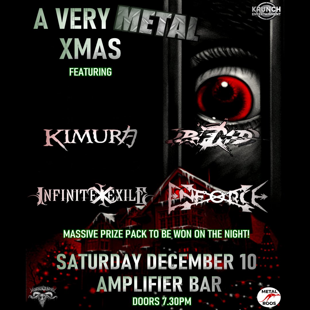 KIMURAmetal's tweet photo. There's been a bit of a line up change for the Xmas show next week and Krunch Entertainment asked us to close out the night, how could we refuse!

Get down to Amplifier on Friday 10th of December and have a Kimura Krismas with us.

#TuesdayMotivaton #kimura 
#xmas #news #Metal https://t.co/P7unTXbkqz