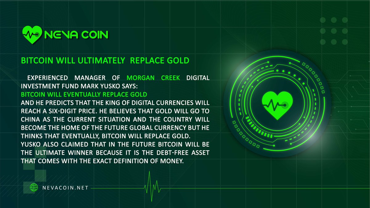 Neva_Coin's tweet photo. Experienced manager of Morgan Creek digital investment fund Mark Yusko Says:
Bitcoin will eventually replace gold
#neva #nevacoin $neva #bitcoinprice #bitcoinnews #investment #China #NewsUpdate #blockchaintechnology #BITCOINBLACKGOLD https://t.co/bEZBmpbGzr