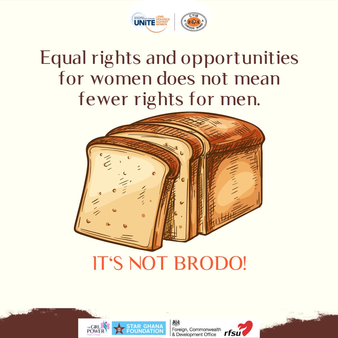 Equal rights and opportunities for women does not mean few rights for men. 

🚨 It’s not brodo. 

ALL humans deserve equal rights and opportunities… man, woman, and everything in between.

#16Days #CMGhana #OrangeTheWorld