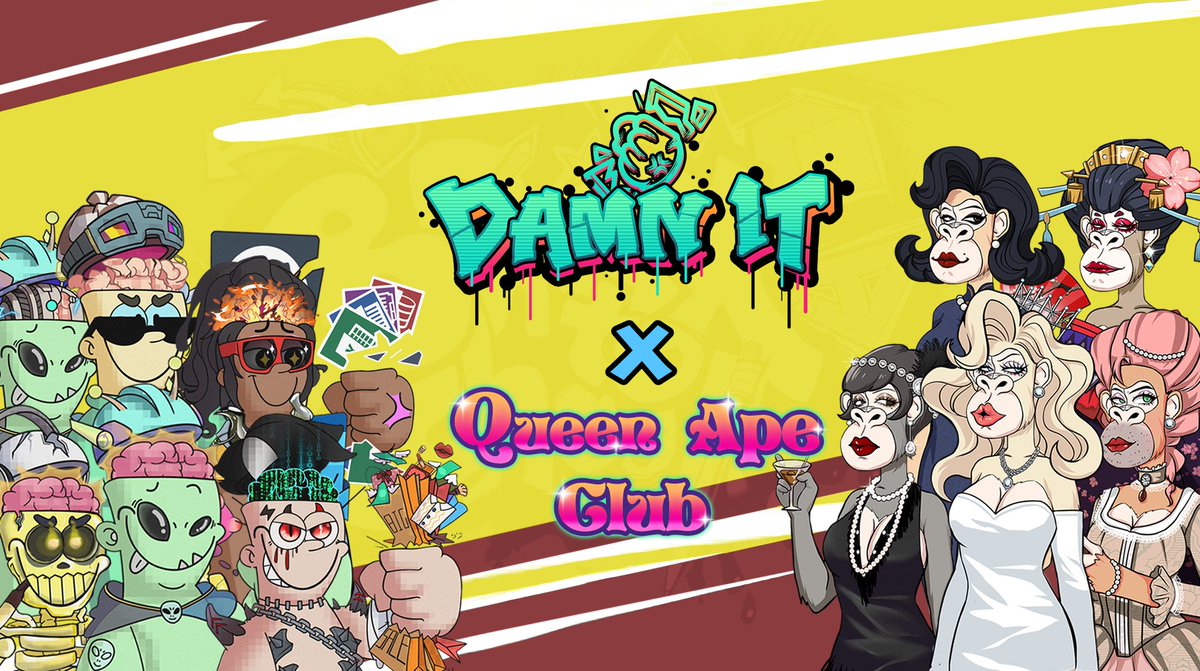 Queen Ape Club is a collection 10000 elegant and stylish queen apes living in the free world of crypto that brings joy and love！

🥂5x WL Giveaway

1⃣Follow <a href="/DamnNFTOfficial/">Damn It Official</a> &amp; @Queenapeclubnft
2⃣RT&amp;LIKE 
3⃣TAG FRIENDS

BONUS➡️discord.gg/kExx8pD3N8

24hr⏰
#NFTGiveaways #NFTs