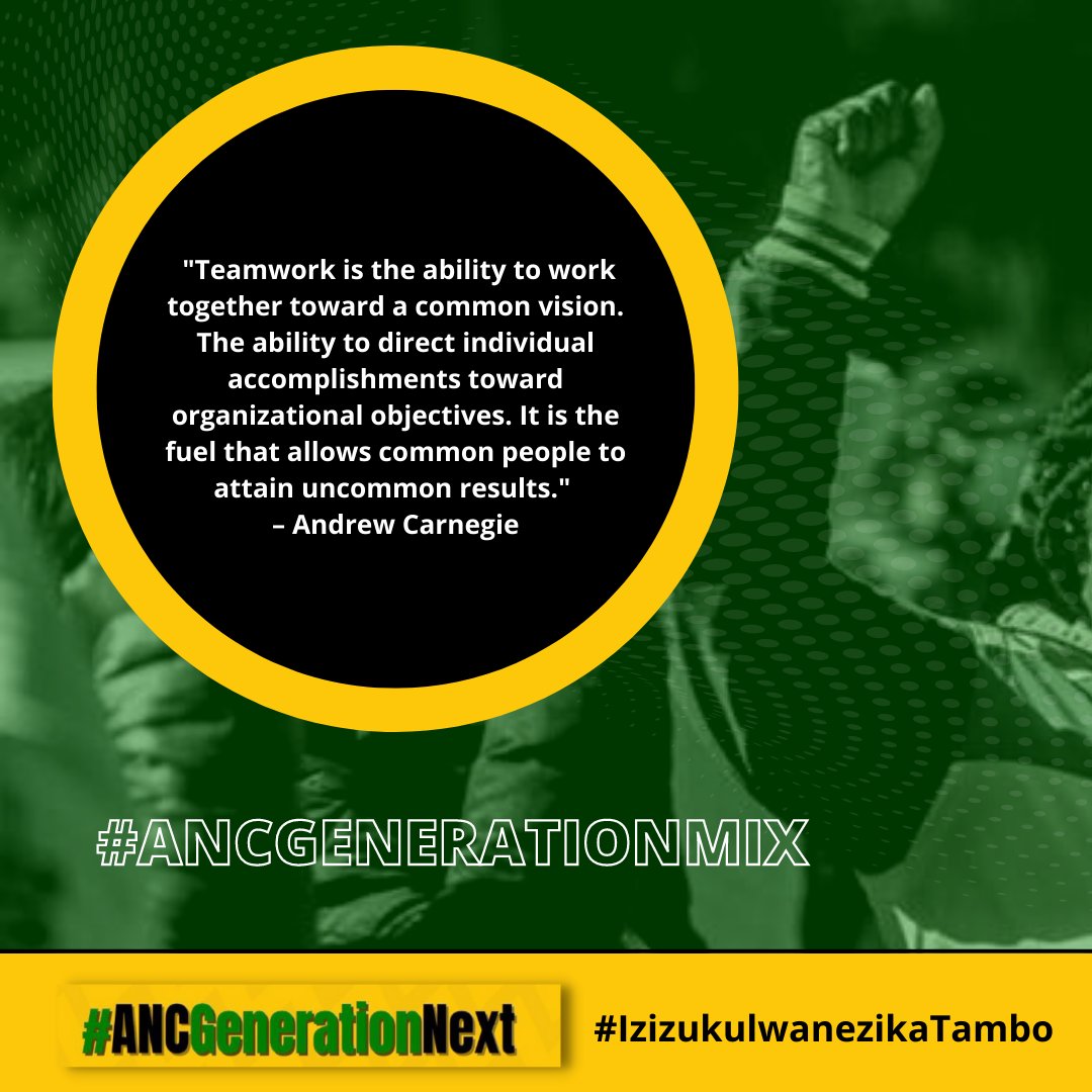 ANCGenNext's tweet photo. At this special moment in South Africa's history, it is essential now that both young and old work together to achieve the common goal of a better future. Creating an environment that respects the wisdom of elders and the insight of youth. #Generationmix #IzizukulwanezikaTambo https://t.co/UHbUxdYDdf