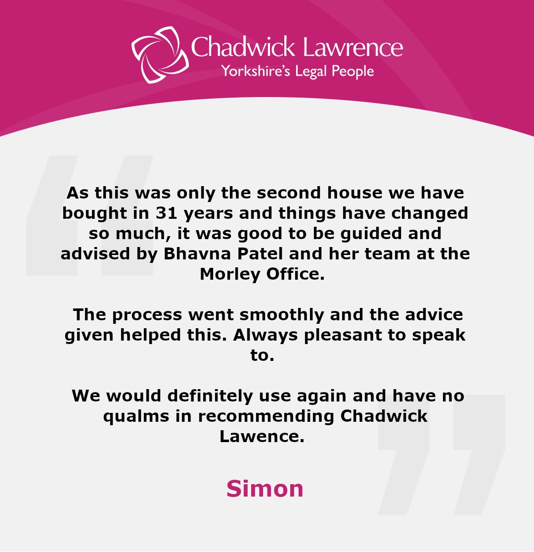 Buying or selling a property?  Our Real Estate team comes highly recommended.  If you would like any advice in this area don't hesitate to contact us. 👇

chadwicklawrence.co.uk/personal-servi…

#testimonialtuesday