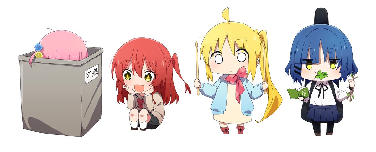 gotou hitori ,ijichi nijika 4girls multiple girls hair ornament cube hair ornament blonde hair pink hair one side up  illustration images
