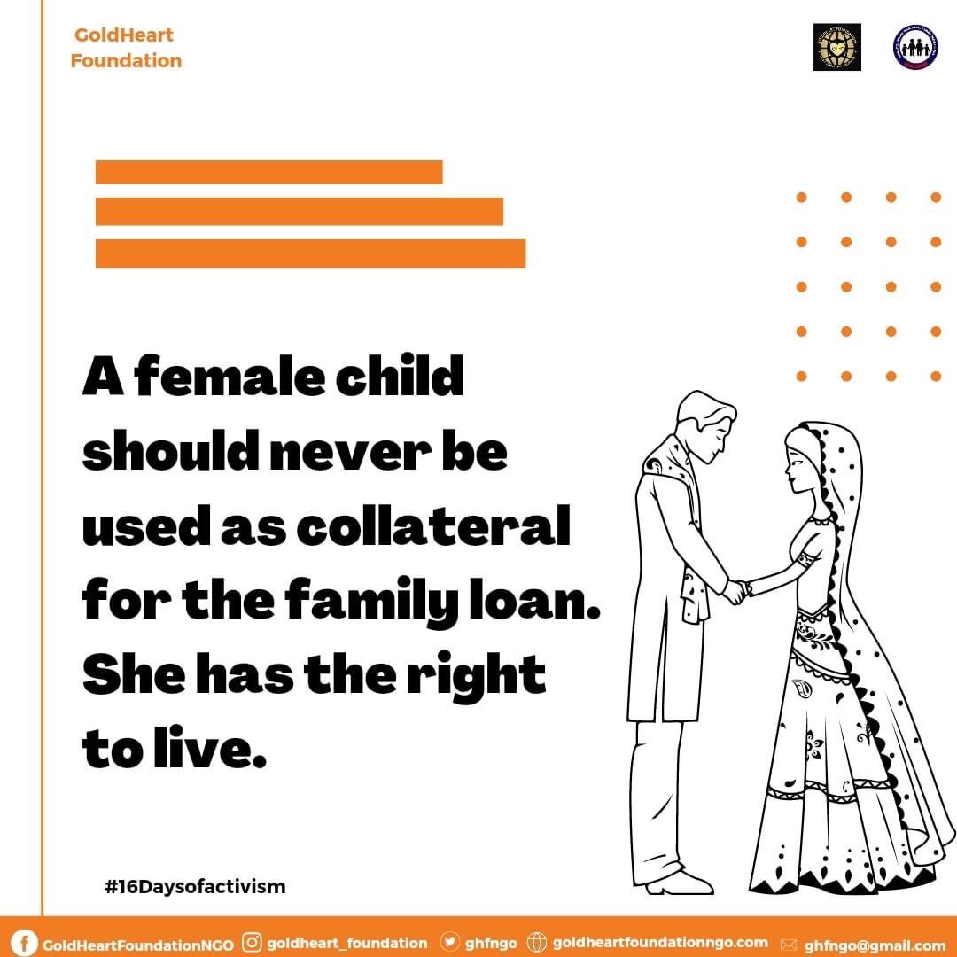 ghfngo's tweet photo. A female child should never be used as collateral for a family loan. She isn't a commodity for exchange.
#16DaysOfActivismAgainstGenderBasedViolence #unite
#endchildmarriage 
#day12outof16 https://t.co/F0S2svOpTd