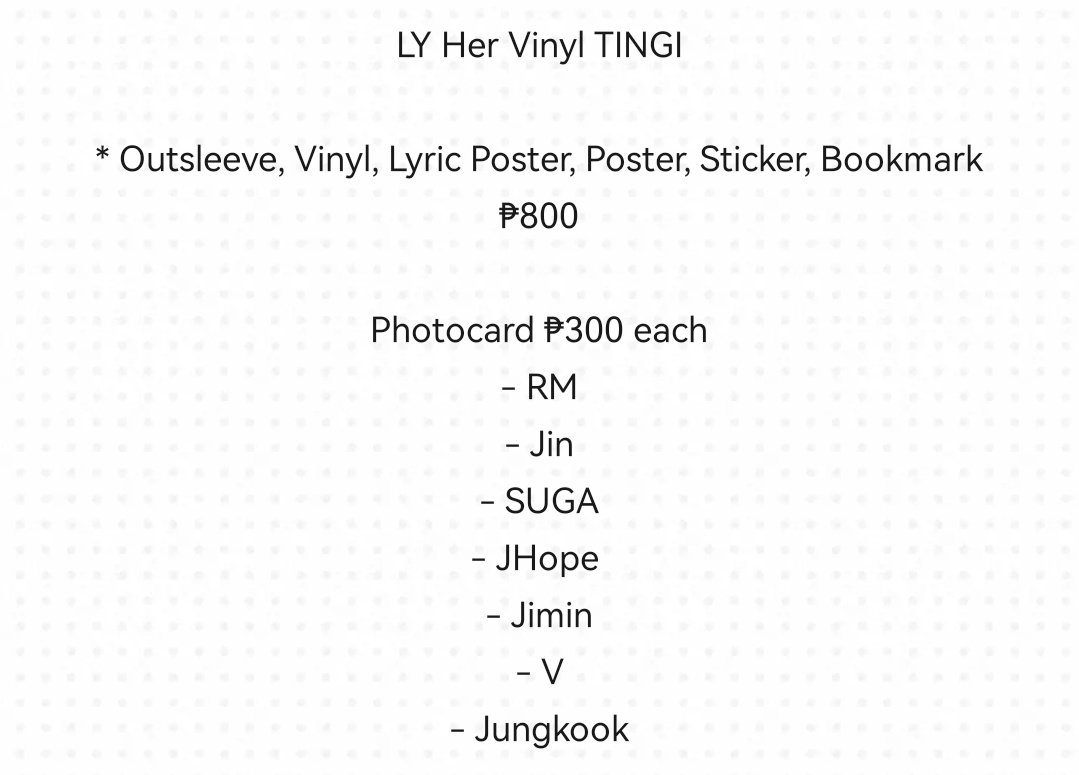 tangerinenisuga's tweet photo. `◦⋆ wts lfb | #tangerinenisugasells 

☾ ly her vinyl tingi ☽
⎯ check photo for details
⎯ neta
⎯ ₱100 dp (3 days) ; rem bal Jan 5, 2023
⎯ prio hyung/vinyl + maknae

SURE &amp; PATIENT BUYERS ONLY.
NO CANCELLATIONS.

reply 'mine + member' ♡
rcbyt ♡

⌗ bts love yourself https://t.co/zc40zEo6bF