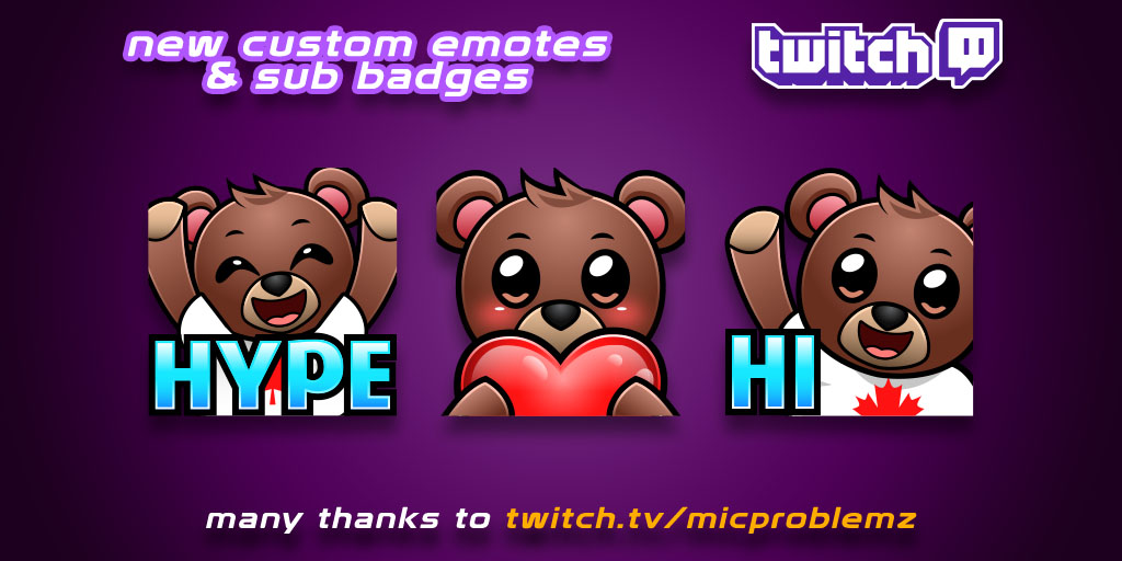 goblinguyFVRR's tweet photo. New Canadian Bear emotes done! Thank you @micproblemz for ordering these emotes I made! Sub the stream https://t.co/TwlKlahQm4

#commissions #twitch #emote #emoteartist #subbadges #commissionsopen #twitchaffiliate #twitchpartner #twitchstreamer #twitchemotes https://t.co/RjPd1rwiMf