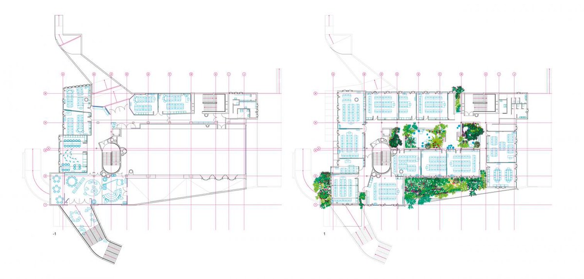 Los distintos ambientes huyen de la regularidad y estandarización habitual de las arquitecturas educativas…
Las clases para los estudiantes de mayor edad se distribuyen en los niveles superiores, en una suerte de pequeño pueblo, entorno al bosque interior…
<a href="/OFFPOLINN/">andres_jaque</a>