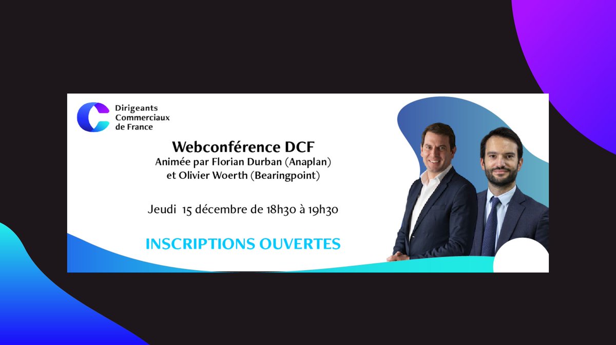 Participez à la prochaine webconférence DCF le 15 décembre prochain à 18h30 animée par Florian Durban, et Olivier WOERTH qui a pour thème d’élaborer une stratégie des ventes en 2023. Inscription au webinaire : lnkd.in/gJbKqEmD