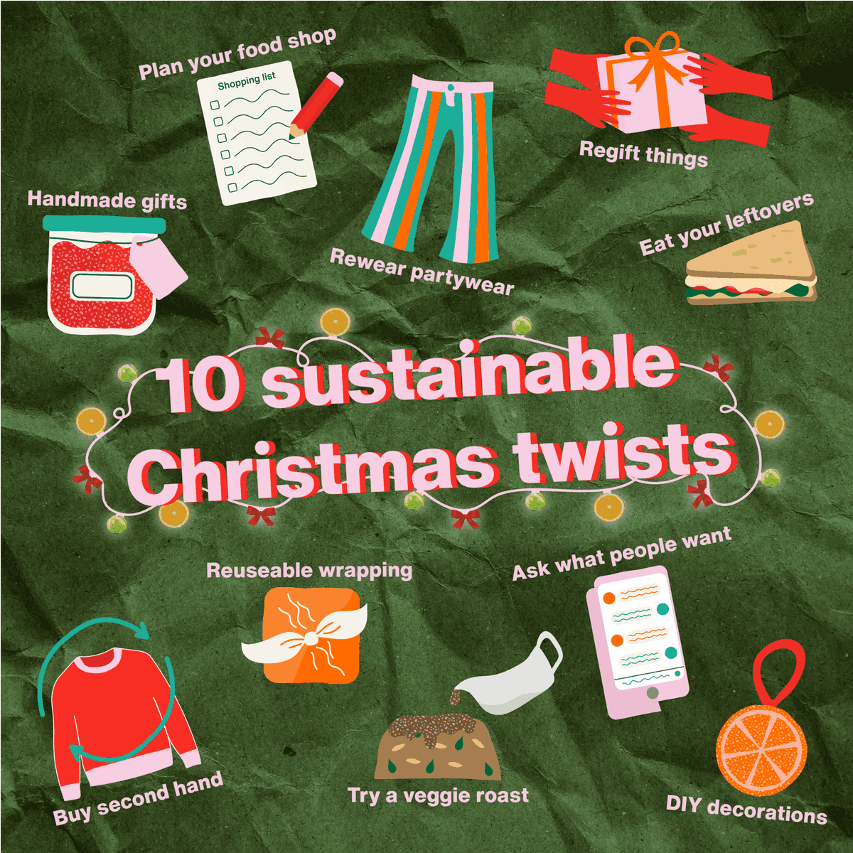 hubbubUK's tweet photo. 1/3 of us want to be more sustainable this #Christmas, here's how to start. 🎄 Twisting favourite traditions, doing things that mean more instead of cost more, and even getting a bit thrifty. 🧑‍🎨 Which will you try? 

#JoinTheHubbub #TryItLikeThismas

https://t.co/JiX0AAN0e4 https://t.co/mks2NgGyH6