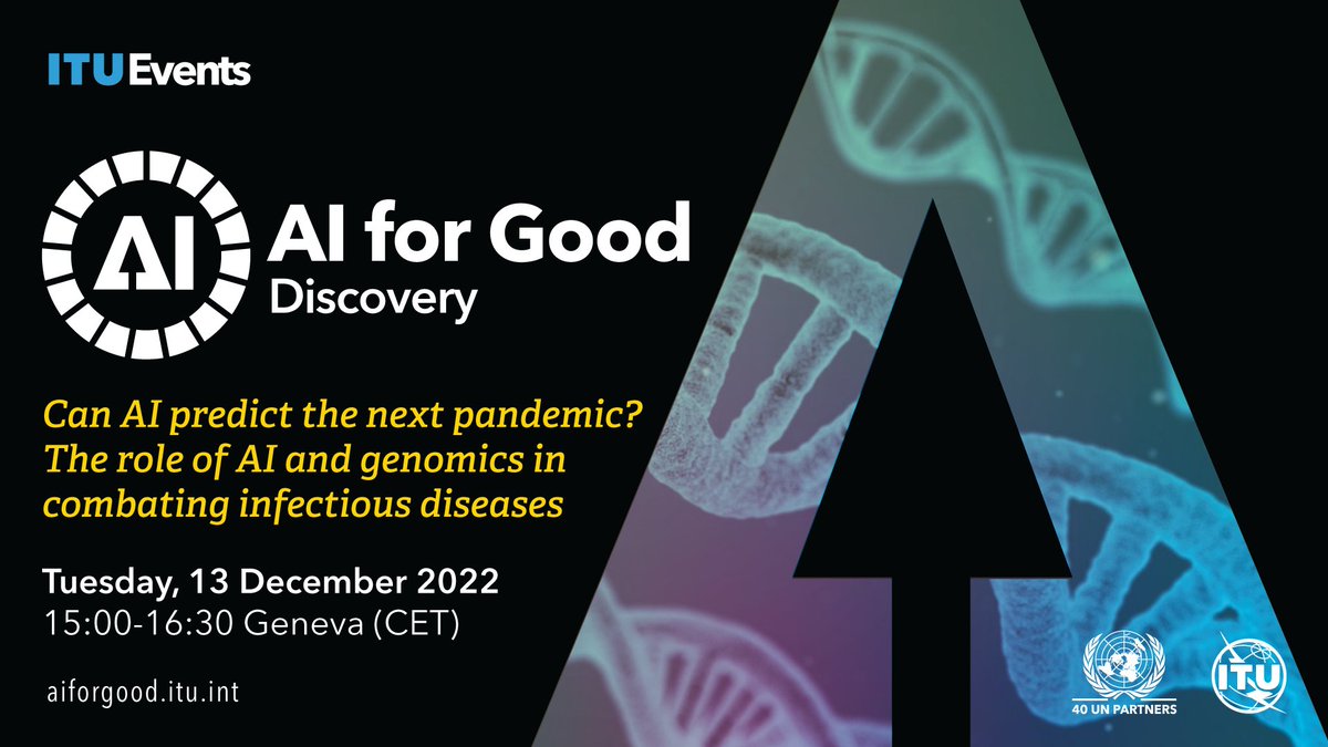 AIforGood's tweet photo. #AI can help predict the evolution of pathogens, the spread of diseases, and the rise of antimicrobial resistance 🦠

Register to next week's #AIforGood Discovery with @AarogyaAi to learn more.

🌐 https://t.co/OTSkXYUFg4
🗓️ 13 December 2022
⏰ 15:00 CET, 9:00 EDT, 21:00 CST https://t.co/aQRTeEehBZ