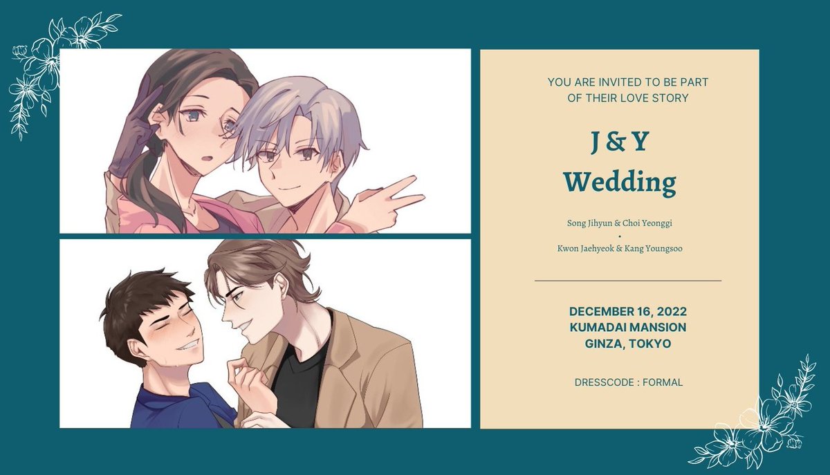 ㅤ
ㅤㅤ    THE WEDDING of 𝗝 &amp; 𝗬.

If it’s 𝐲𝐨𝐮 and 𝐦𝐞 forever,
If it’s 𝐲𝐨𝐮 and 𝐦𝐞 right now, that’d be 𝒂𝒍𝒓𝒊𝒈𝒉𝒕.
We'll chase 𝐭𝐡𝐞 𝐬𝐭𝐚𝐫𝐬 to lose our shadows,
Peter Pan and Wendy turned out 𝐟𝐢𝐧𝐞.
𝘚𝘰, 𝘸𝘰𝘯’𝘵 𝘺𝘰𝘶 𝘧𝘭𝘺 𝘸𝘪𝘵𝘩 𝘮𝘦? 
ㅤ