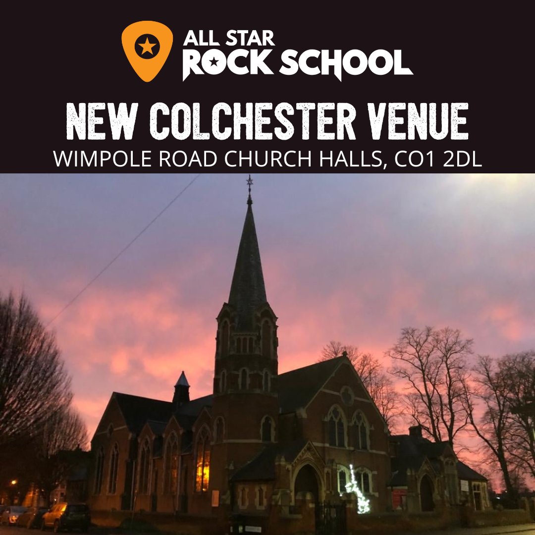 allstarrocksch's tweet photo. Don't forget we are at our new Colchester home today, the Wimpole Road Church Halls. If you couldn't make it last Tuesday, we've included the address details here: https://t.co/hKB4zULBF6 #allstarrockschool #rockschool #colchester https://t.co/eqDl3iu8rI