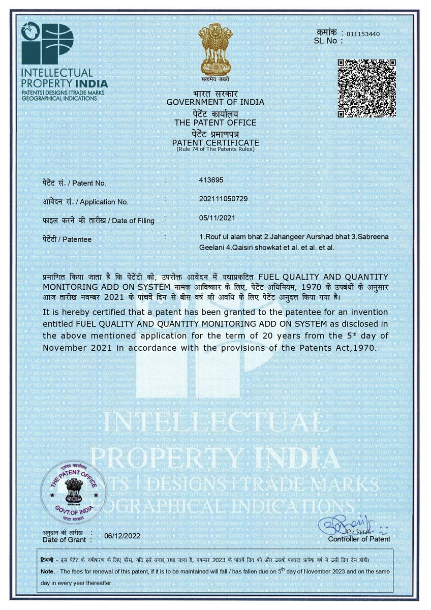 IPScintillation's tweet photo. Scintillation Research is proud to announce that we assisted the inventors to get their #patent #granted in just 1 year. Our Heartiest #congratulations to all the #inventors. We were elated to be a part of your journey.
@roufulalam @SabreenaGeelani #ipindia #intellectualproperty https://t.co/YBmib1LxPe