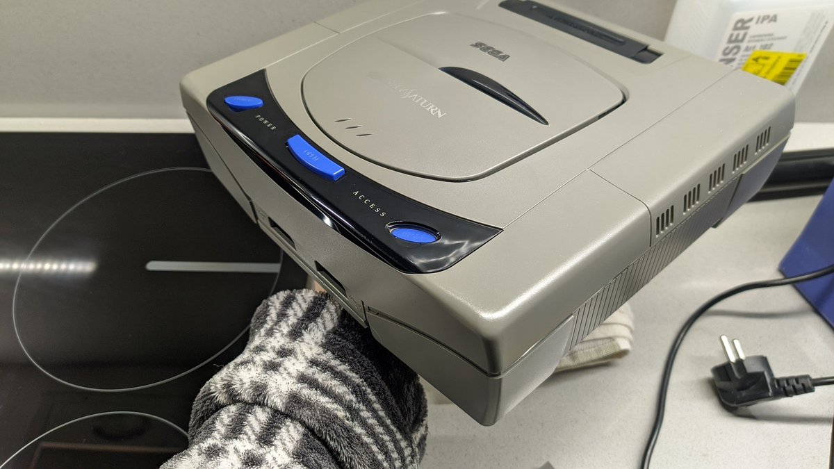 hitmanmcc's tweet photo. Another day, another shell restored. This time a Japanese model 1 #Sega Saturn. #RETROGAMING #retrobrighting https://t.co/LfMpNAyV13