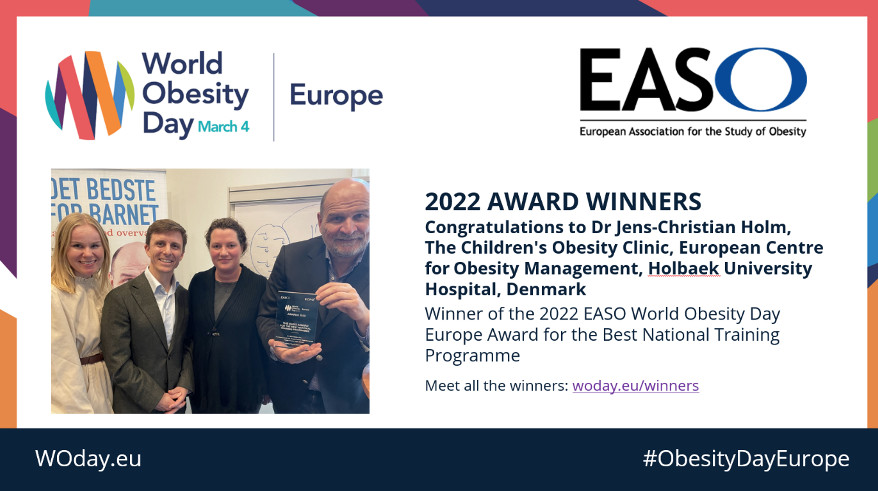 Meet the winners of the 2022 <a href="/EASOobesity/">EASO</a> <a href="/ObesityDayEU/">Obesity Day Europe</a> Award for the Best National Training Programme
👉 Jens-Christian Holm: <a href="/JC_Holm/">Jens-Christian Holm</a>, Dorte Jensen, Cilius Esmann Fonvig: <a href="/CiliusEsmann/">Cilius E Fonvig</a> and Louise Aas Holm 

Read about all the #ObesityDayEU winners here woday.eu/grants-and-awa…