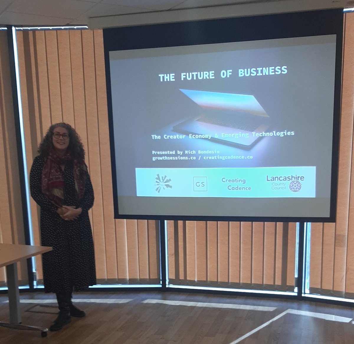 BlackpoolUnltd's tweet photo. @michbondesio presenting/enlightening the audience on The Creator of Economy &amp; Emerging Technologies @#centre4enterprise Blackpool Enterprise Centre #Metaverse #blockchain #Crypto #NFT #web3 https://t.co/O8SkIBgdG0
