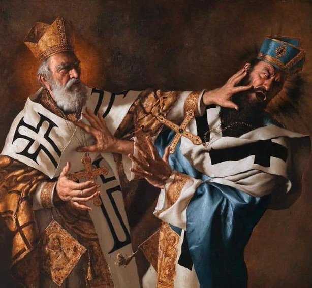 Happy Feast of St Nicholas!

St Nicholas, slapping the heretic Arius at the council of Nicaea in 325.